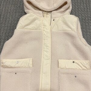 Chico's Cream Hooded Vest with Sherpa Lining